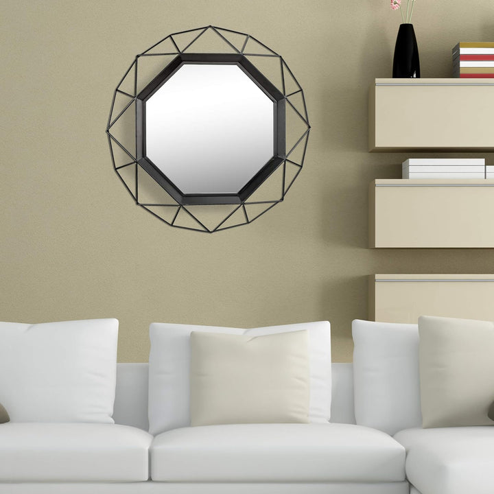 Stonebriar Decorative 28" Geometric Metal Frame Hanging Wall Mirror with Mounting Brackets, Black Sc