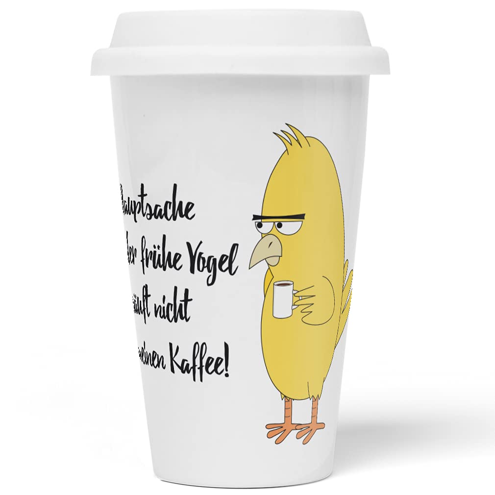 JUNIWORDS To-Go Becher mit Deckel, Hauptsache der frühe Vogel säuft nicht meinen Kaffee!