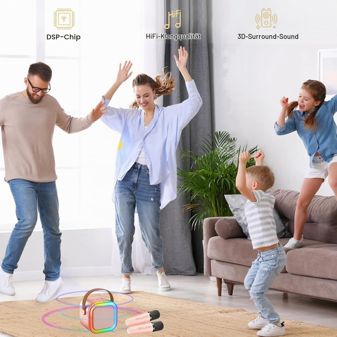 Kinder Karaoke Maschine mit 2 Mikrofonen HiFi Bluetooth Karaoke Mikrofon Spielzeug Geschenk für Jung