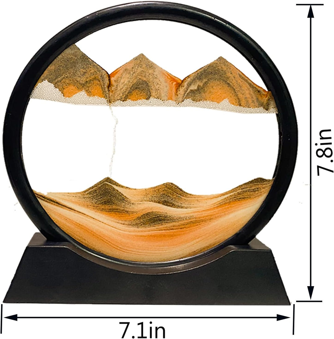 Dynamisch 3D Sandbilder zum Drehen, Fliessende Sandmalerei runder Glas Rahmen, Bewegtes Sandbild Nat