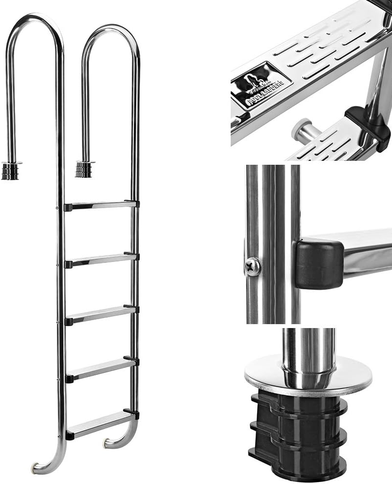 Melko Poolleiter 5stufig Edelstahl Schwimmbecken Treppe Hochbeckenleiter Einbauleiter 5 Stufen, 5 St