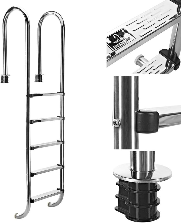 Melko Poolleiter 5stufig Edelstahl Schwimmbecken Treppe Hochbeckenleiter Einbauleiter 5 Stufen, 5 St