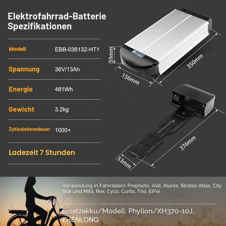 SEASON Gepäckträger Ebike Akku - 36V 13Ah 14.5Ah 15.6Ah 16Ah 17.4Ah Lithinum-Ionen Batterie für Elek