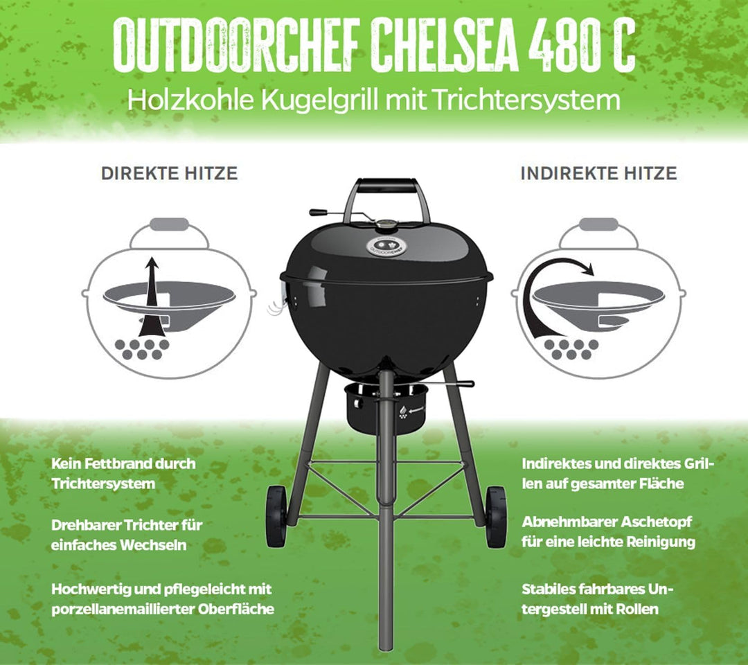 Outdoorchef Kohlegrill „Chelsea 480 C“ | Kugelgrill mit Ventilationssystem | Steak Grill für Garten