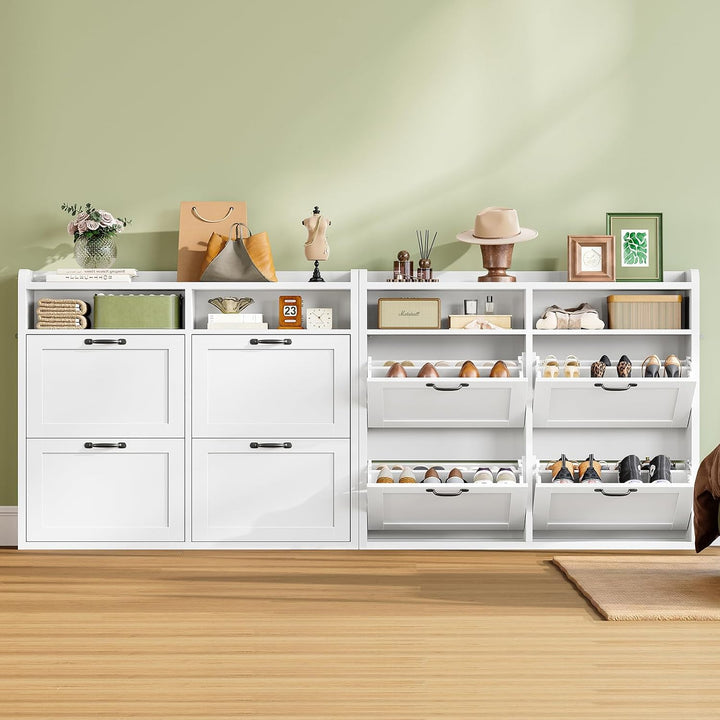 TEENFON Schuhschrank Schmal–105 cm breiter Schuhkipper mit 4 Klappen&amp;2 offenen Fächern, mit verstell