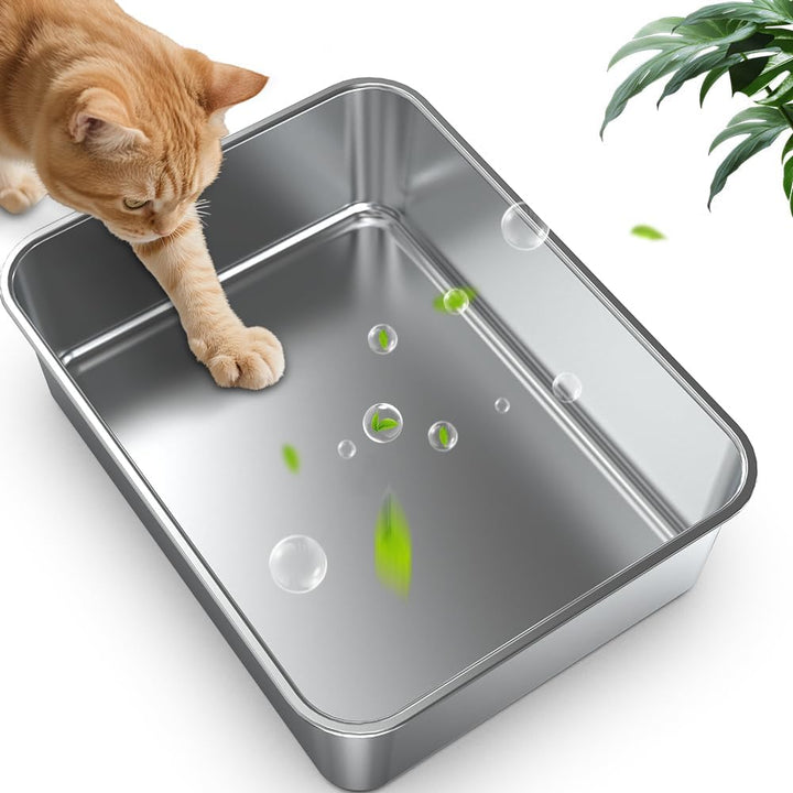 SZEE Kleine Edelstahl Katzenklo Quer für Kätzchen, Seiteneinstieg Katzentoilette aus Edelstahl, Leic