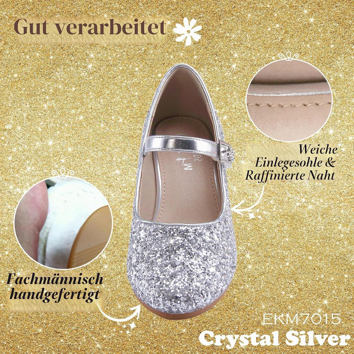 EIGHT KM - Mädchen High Heel Kleid Schuhe - Mary Jane Prinzessin Hochzeit Pumps - Funkelnder Glitzer