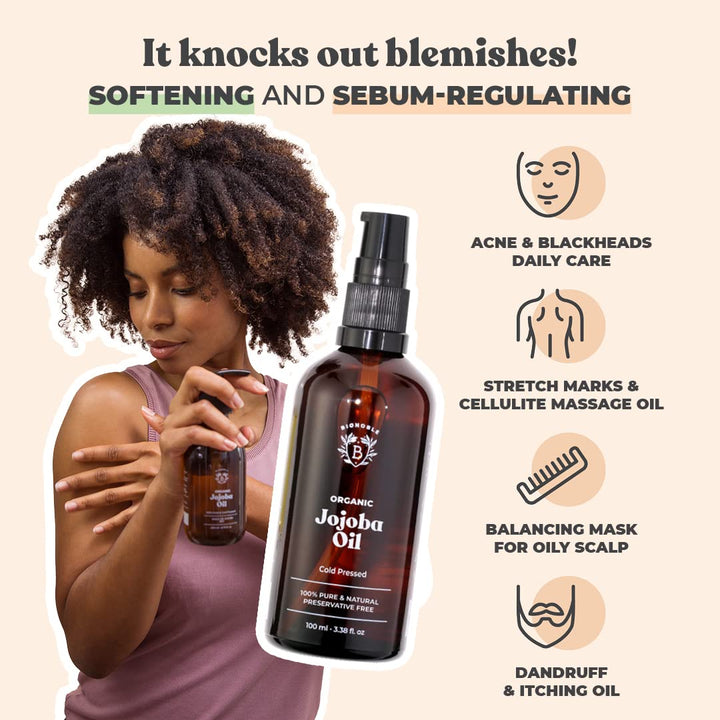 Bionoble Jojobaöl Bio 100ml & Rizinusöl Bio 100ml - Wimpern, Augenbrauen, Haare, Bart, Nägel - Vegan