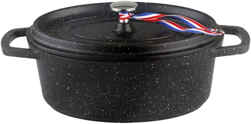 Kamberg 0008197 – Schmortopf 26 cm Durchmesser, oval, schwarz – Aluminiumguss – Beschichtung in Stei