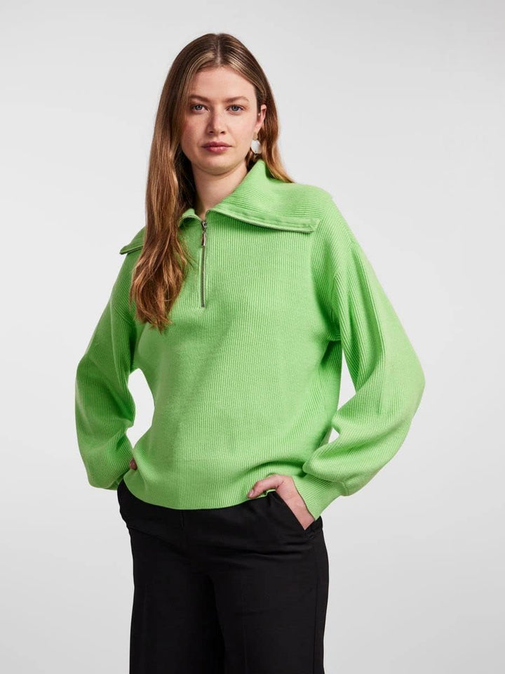 YAS Damen Yasdeli Ls Zip Knit S. Noos Pullover L Summer Green, L Summer Green