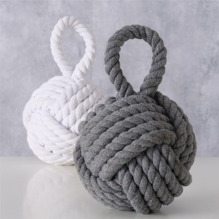 Boltze Türstopper Set Jute Knoten Natur Strick Kugel Stoff Boden 1,5 kg Gewicht mit praktischer Schl