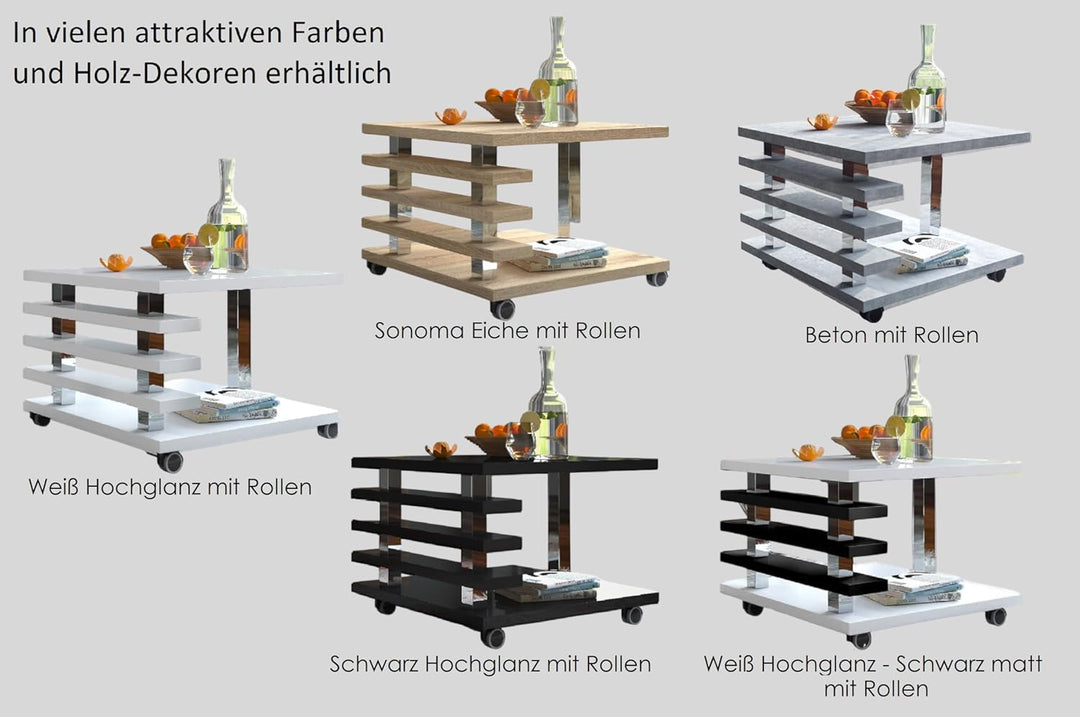 DO-Design Couchtisch DC-2 Hochglanz Highgloss Tisch Wohnzimmertisch 60x60x40cm (Sonoma Eiche mit Rol