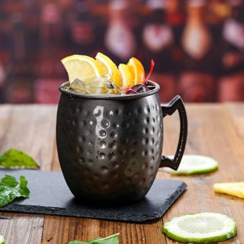 Moscow Mule Becher, Set 4er, Gunmetal schwarz 550ml, Moscow Mule Mug mit 4 Becher, 4 Trinkhalme, 1 M