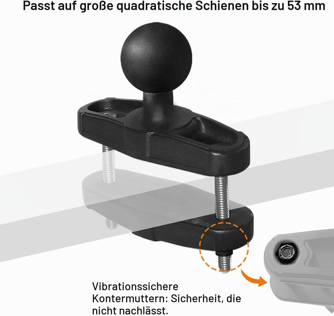 Aluminium 1,5 Zoll Kugelklemme für Vierkantschienen bis 5,3 cm Durchmesser, kompatibel mit RAM Mount
