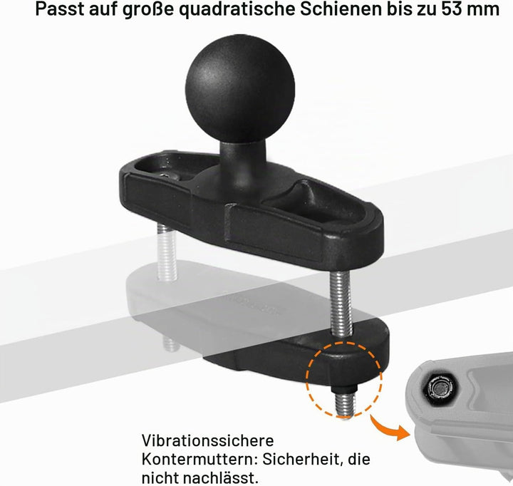 Aluminium 1,5 Zoll Kugelklemme für Vierkantschienen bis 5,3 cm Durchmesser, kompatibel mit RAM Mount