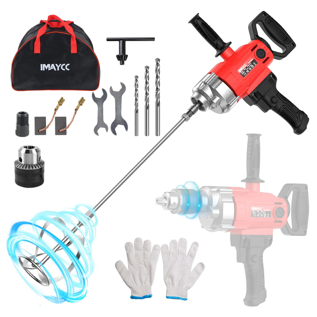 Neu 2-in-1 Bohren Rührwerk Set IMAYCC 2500W Elektrischer Tragbarer Betonmischer 20A für Bohren und M