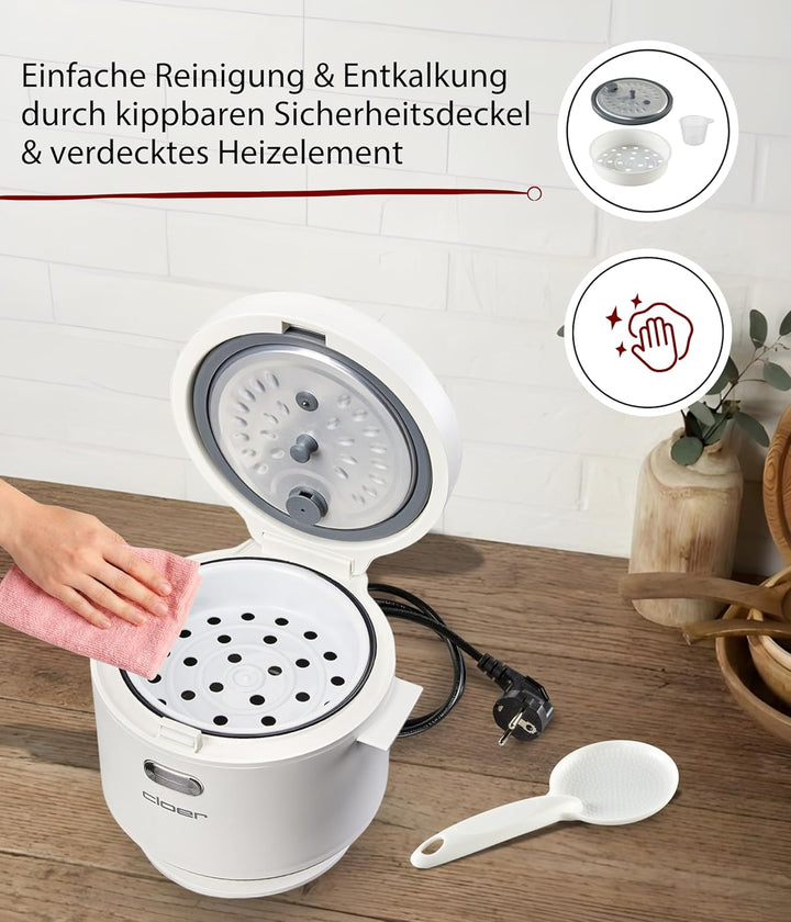 Cloer 6831 Reiskocher mit 1 l Fassungsvermögen, inkl. Dampfaufsatz & spülmaschinengeeignetem Innento