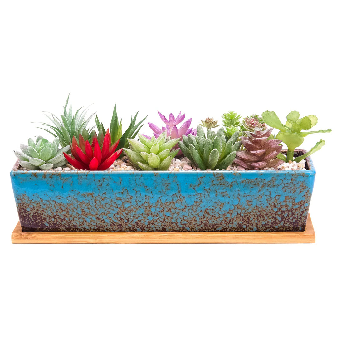 Sukkulenten-Blumentöpfe, 30 cm lang, rechteckig, Sukkulenten-Blumentöpfe mit Drainage, Bambusschalen