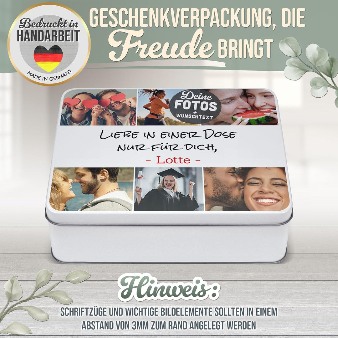 Print Royal PR Geschenkdose selbst gestalten mit 6 Fotos & 3 Zeilen Text - Blechdose bedrucken, Pers
