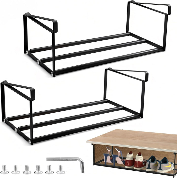2 Stück Hängendes Schuhregal Organizer im Schrank - 40-70cm Verstellbares Unterregal Hängekorb Auszi