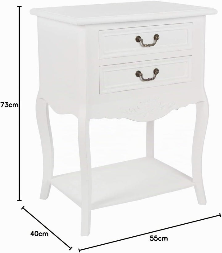 elbmöbel Nachttisch Beistelltisch weiss Antik Shabby chic schmal massiv mit 2 Schublade B 55 x H 73