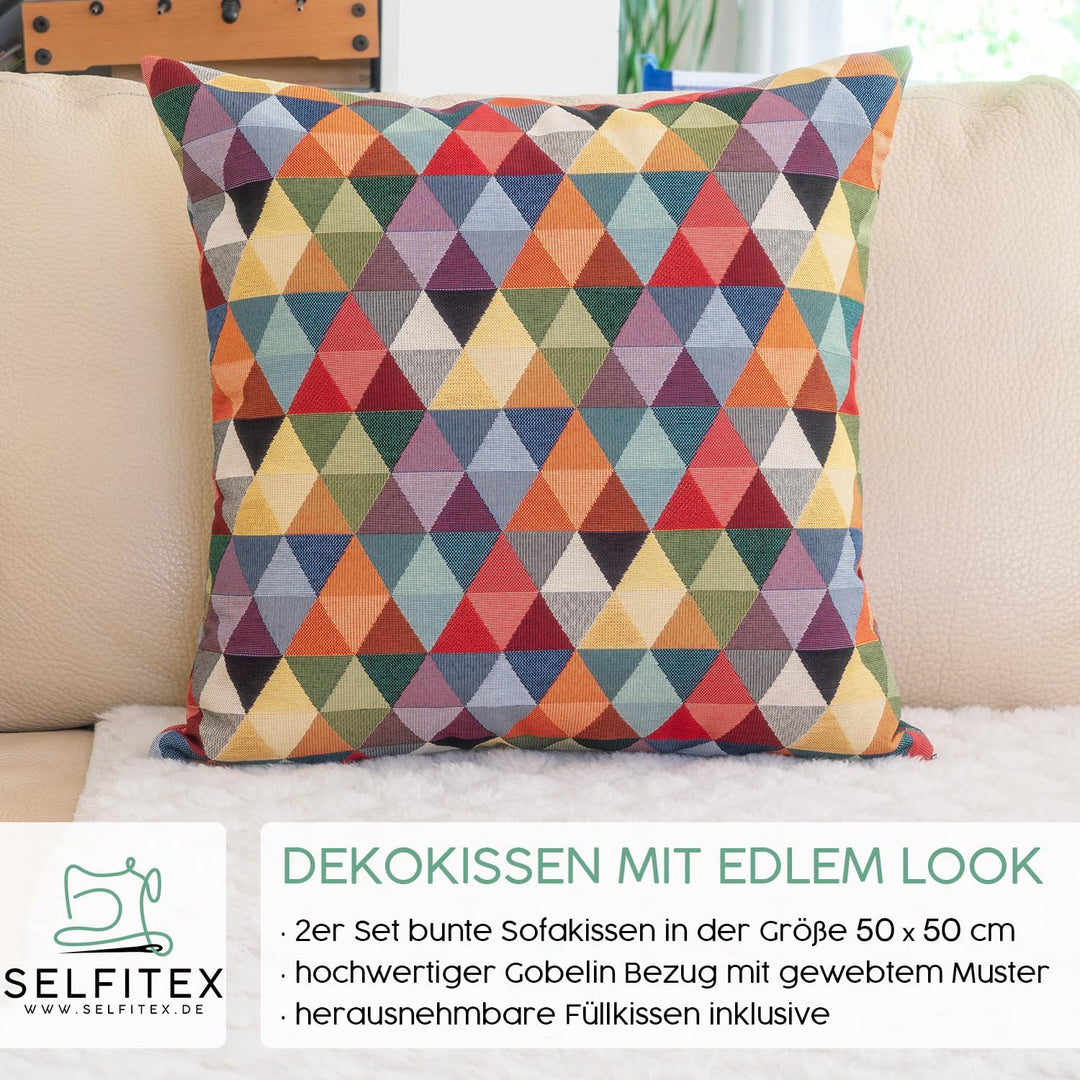 Selfitex 2er Set Bunte Couchkissen 50x50 cm, Sofakissen mit Füllung und Bezug, kuschelweiches Leseki