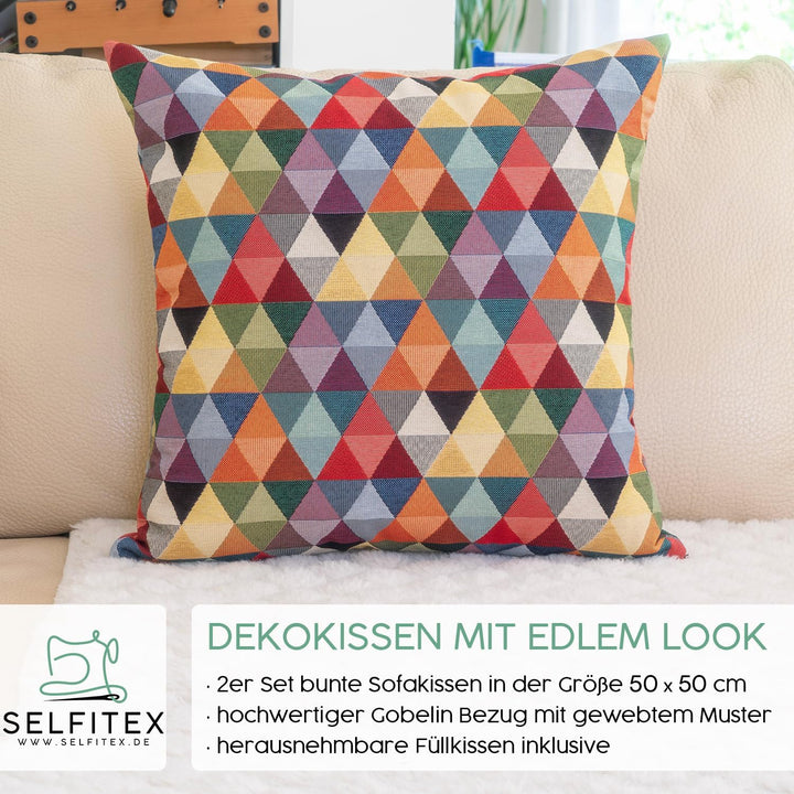Selfitex 2er Set Bunte Couchkissen 50x50 cm, Sofakissen mit Füllung und Bezug, kuschelweiches Leseki