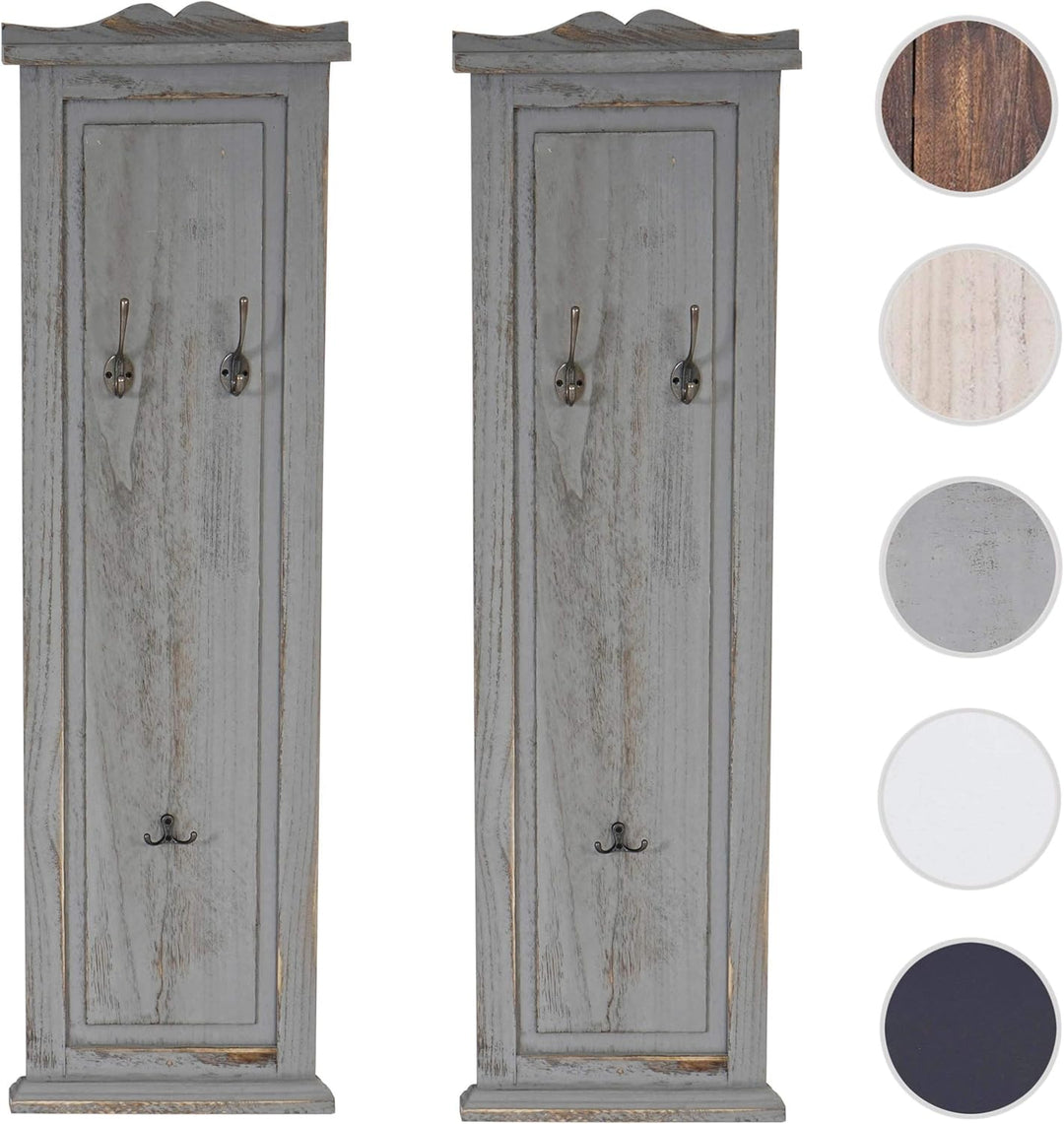 Mendler 2er-Set Garderobe T33, Wandgarderobe Garderobenpaneel, Wandhaken Holz 109x28x4cm - grau shab