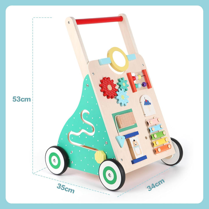 Asweets Lauflernwagen Baby, Montessori Holzspielzeug Baby Walker mit Spiegel und Activity Center, Mu