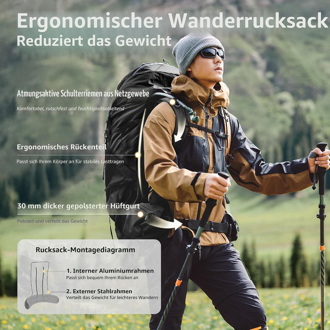 Naturehike Wanderrucksack 70L Herren Damen Reiserucksack Wasserdichter Trekkingrucksäcke für Outdoor