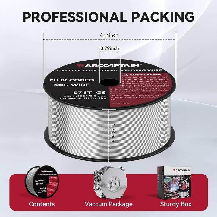 ARCCAPTAIN Fülldraht 0,8mm 2KG E71T-GS MIG Schweissdraht für Schweissgerät ohne Gas MIG/MAG FLUX Sch