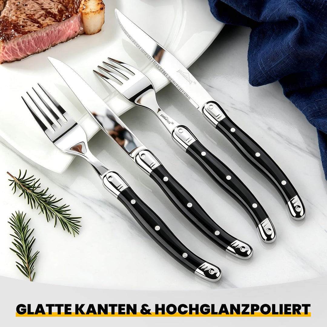 Besteck Set 6 Personen,12-tlg Steakbesteck,Edelstahl Besteckset,Cutlery Set mit 6 Steakmesser und 6