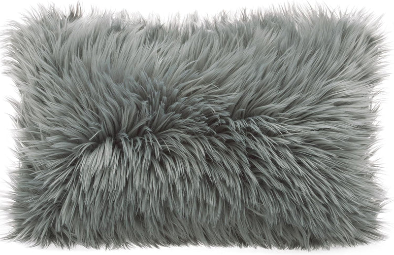 CelinaTex Cuddly Dekokissen 40 x 60 cm grau Langhaar Zierkissen dekoratives Fellimitat Nicki Sofakis