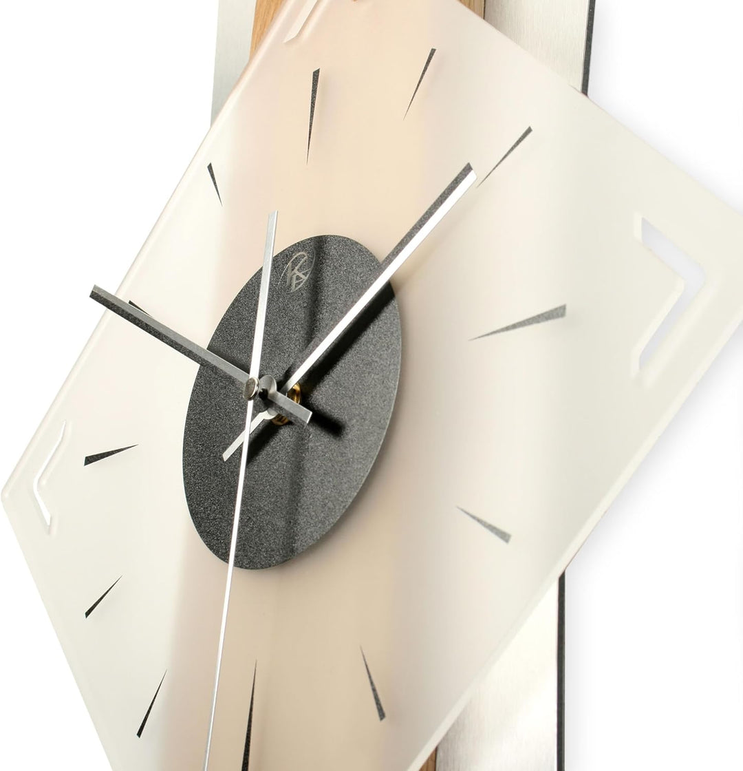 Kreative Feder Designer-WANDUHR aus hochwertigem Eichenholz mit modernem Metallic-Look (Eiche, leise