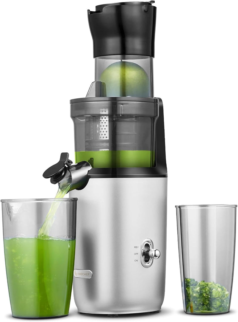 AMZCHEF Ganzfrucht Entsafter - 80MM grosse Öffnung Slow Juicer - Entsafter Gemüse und Obst Testsiege