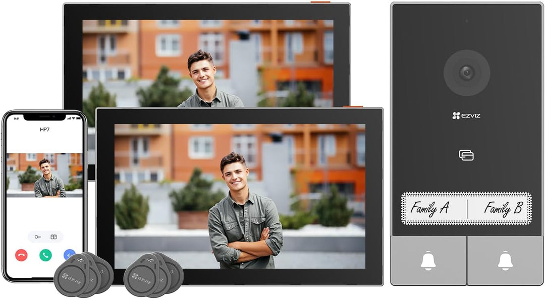 EZVIZ 2K Video Türklingel Kit mit Türsprechanlage & Doppelten 7-Zoll-Farb-Touchscreens, KI Personene