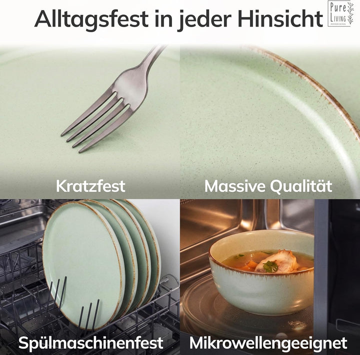 Steingut Suppenteller 6 Pers. Rustic Hochwertiges Landhausstil TEST SEHR GUT Tiefe Teller Set - Krat