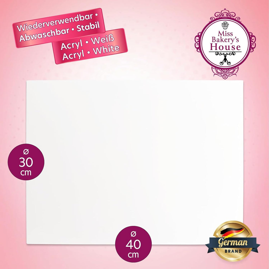 Miss Bakery's House® Cake Board – Acryl – 30 x 40 cm – wiederverwendbar – rechteckiger Kuchenständer