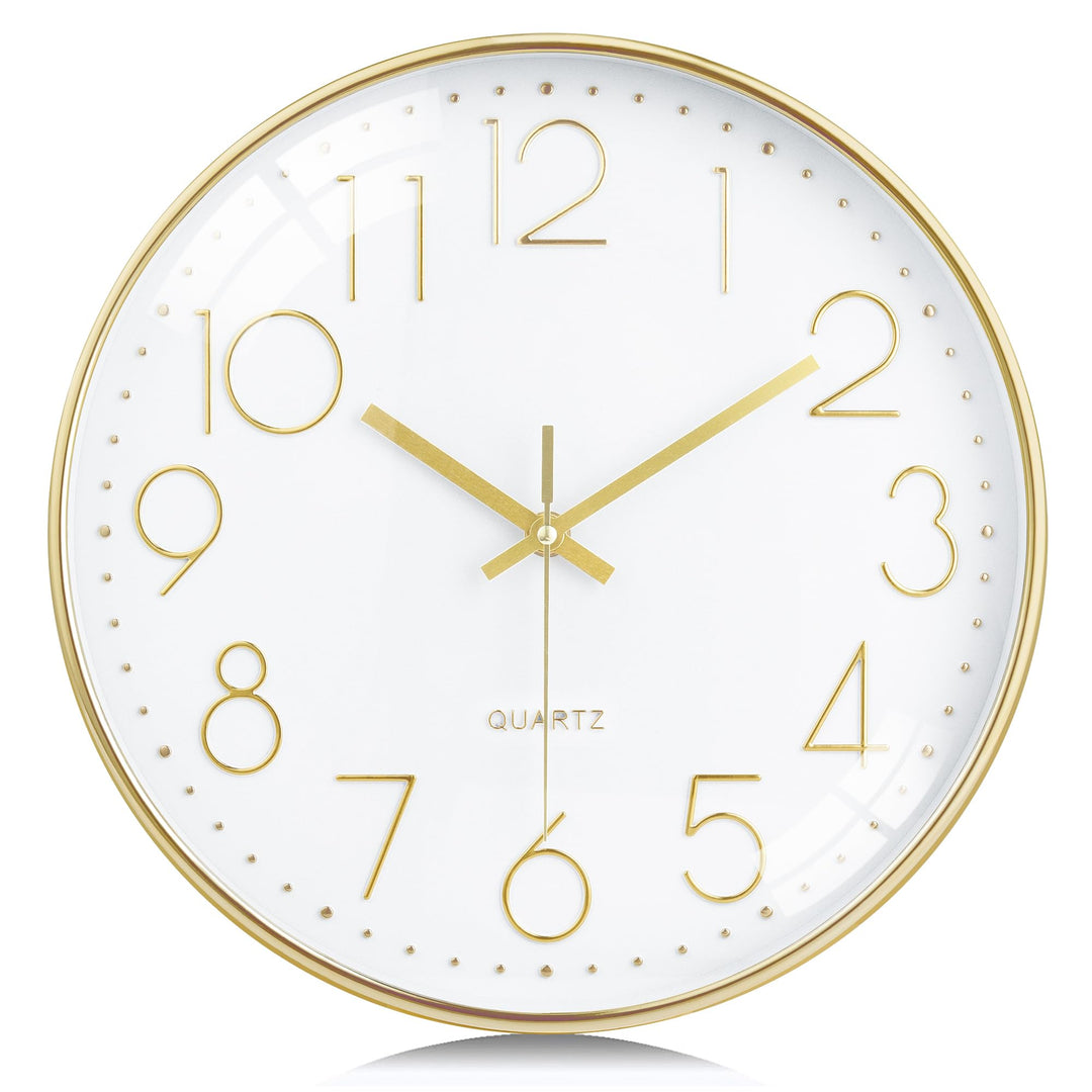 Lafocuse 3D Ziffern Lautlos Wanduhr Gold, 30cm Modern Ohne Tickgeräusche, Quartz Wanduhr Analog Leic