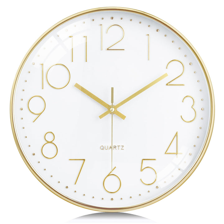 Lafocuse 3D Ziffern Lautlos Wanduhr Gold, 30cm Modern Ohne Tickgeräusche, Quartz Wanduhr Analog Leic