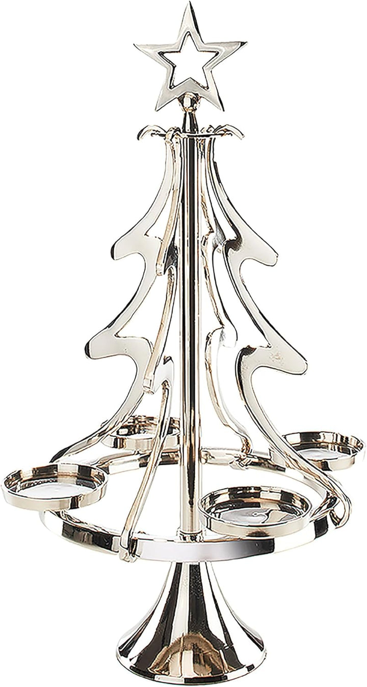 Kobolo Kerzenleuchter Kerzenhalter Weihnachtsbaum aus Metall - Weihnachten - 4 Kerzen Xmastree Silbe