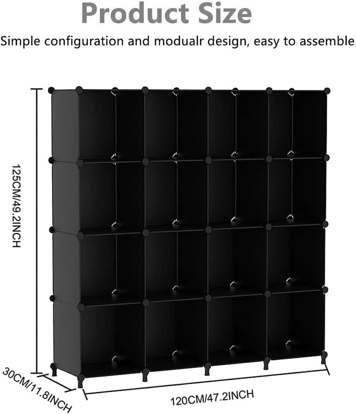 AWTATOS Kleiderschrank mit 16 Würfeln, Storage Shelves, DIY Regal Würfel, PP Steckregal Kunststoff,