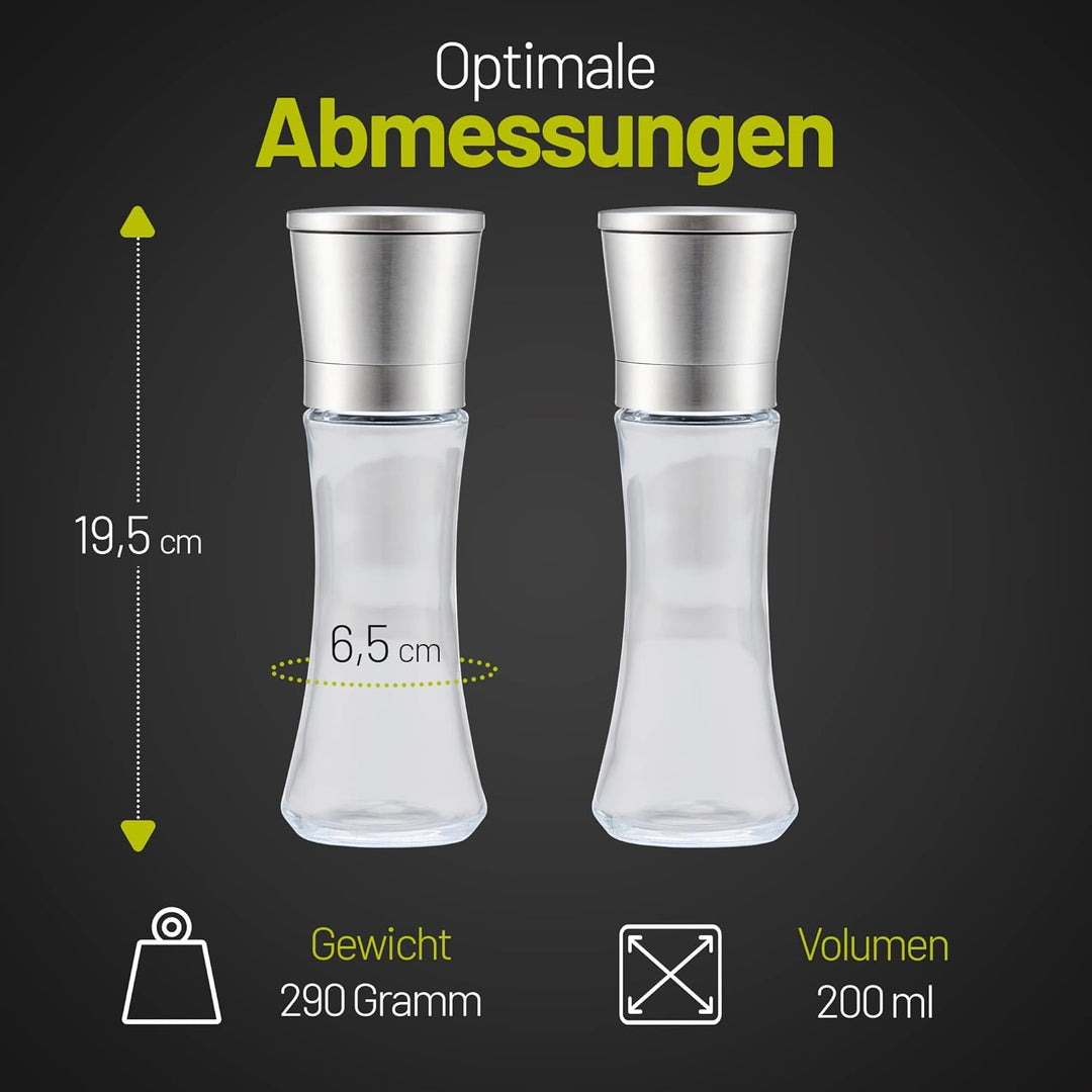 ZOLMER® Gewürzmühle 2er Set mit Verstellbarem Keramikmahlwerk - Edle Salzmühle & Pfeffermühle aus Ho