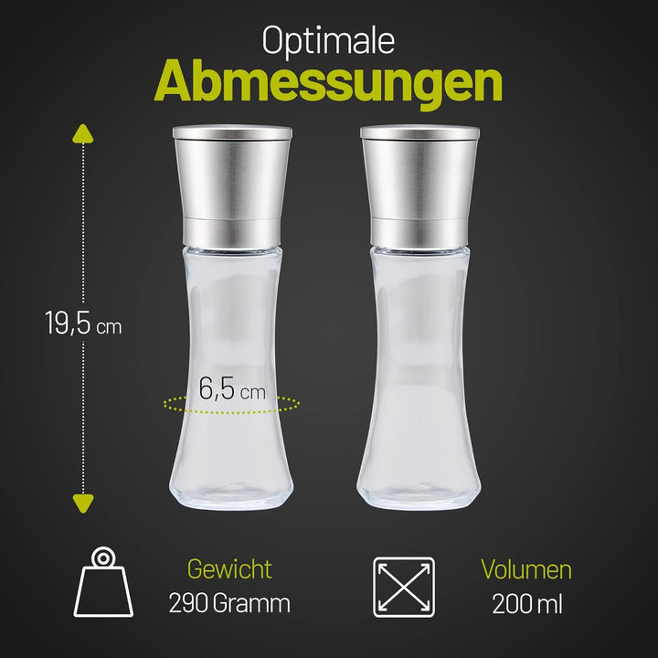 ZOLMER® Gewürzmühle 2er Set mit Verstellbarem Keramikmahlwerk - Edle Salzmühle & Pfeffermühle aus Ho