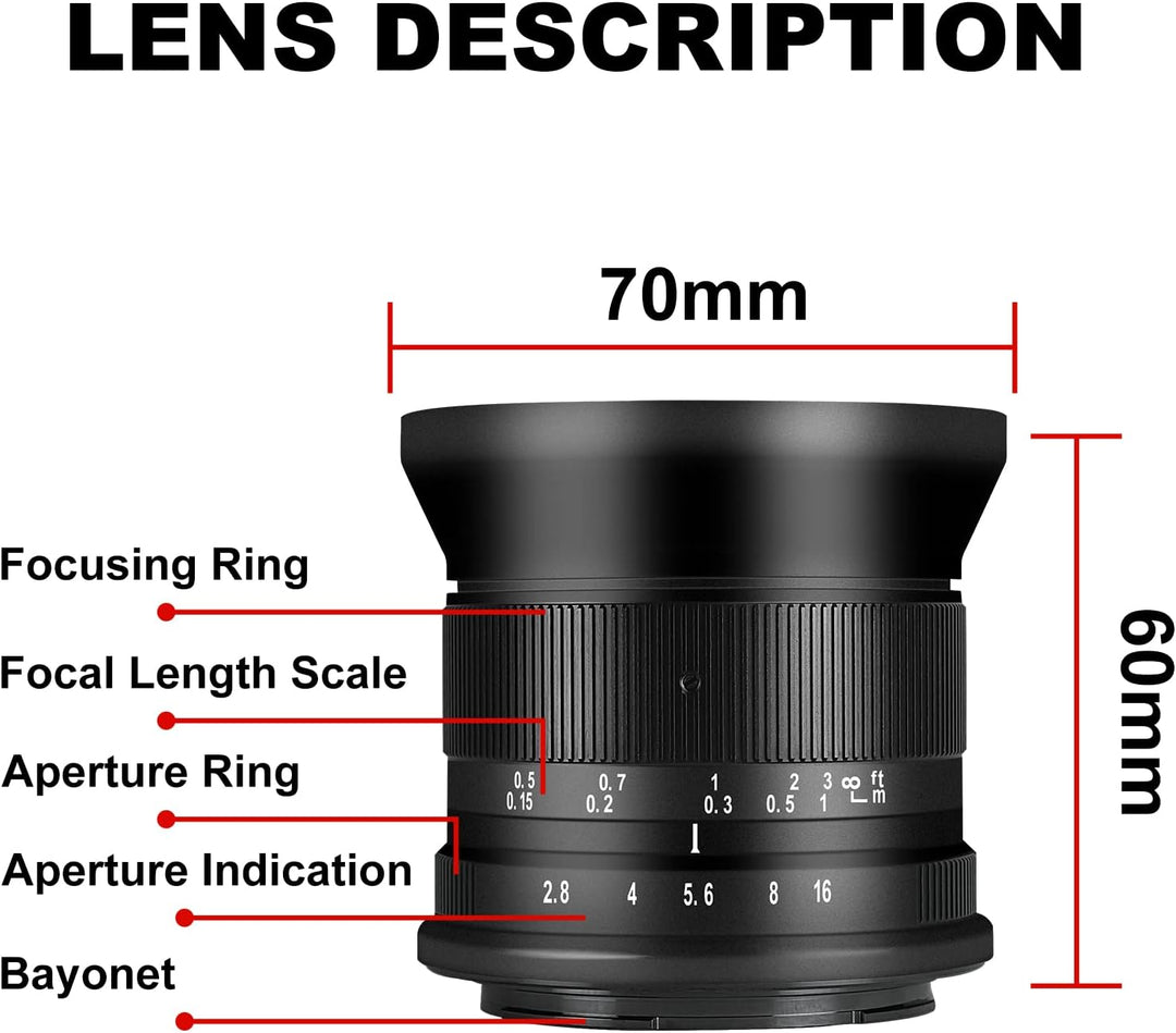 7artisans 12 mm F2.8 Mark Ⅱ Ultra-Weitwinkel APS-C Manueller Fokus Prime Objektiv kompatibel für Son