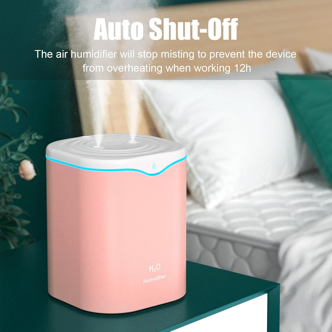 ACAGALA 2L Doppelspray-Luftbefeuchter mit LED-Licht Cool Mist Auto Shut-Off Luftbefeuchter Tragbare