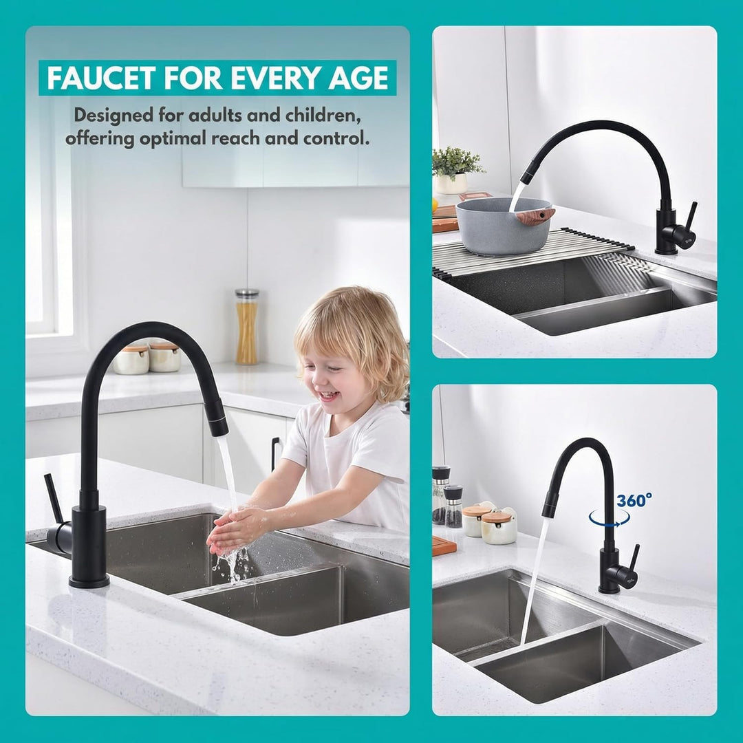 Flexibler Wasserhahn Küche Schwarz, Fandipitous Küchenarmatur Edelstahl mit 2 Strahlarten, Hochdruck