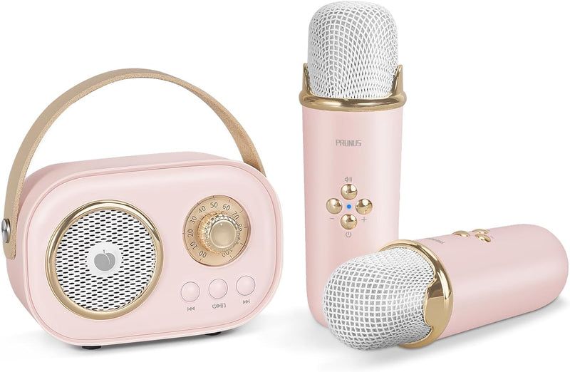 PRUNUS Karaoke Maschine Kinder mit 2 Mikrofonen, Mini Karaoke Set mit Stereosound und Heavy Bass für