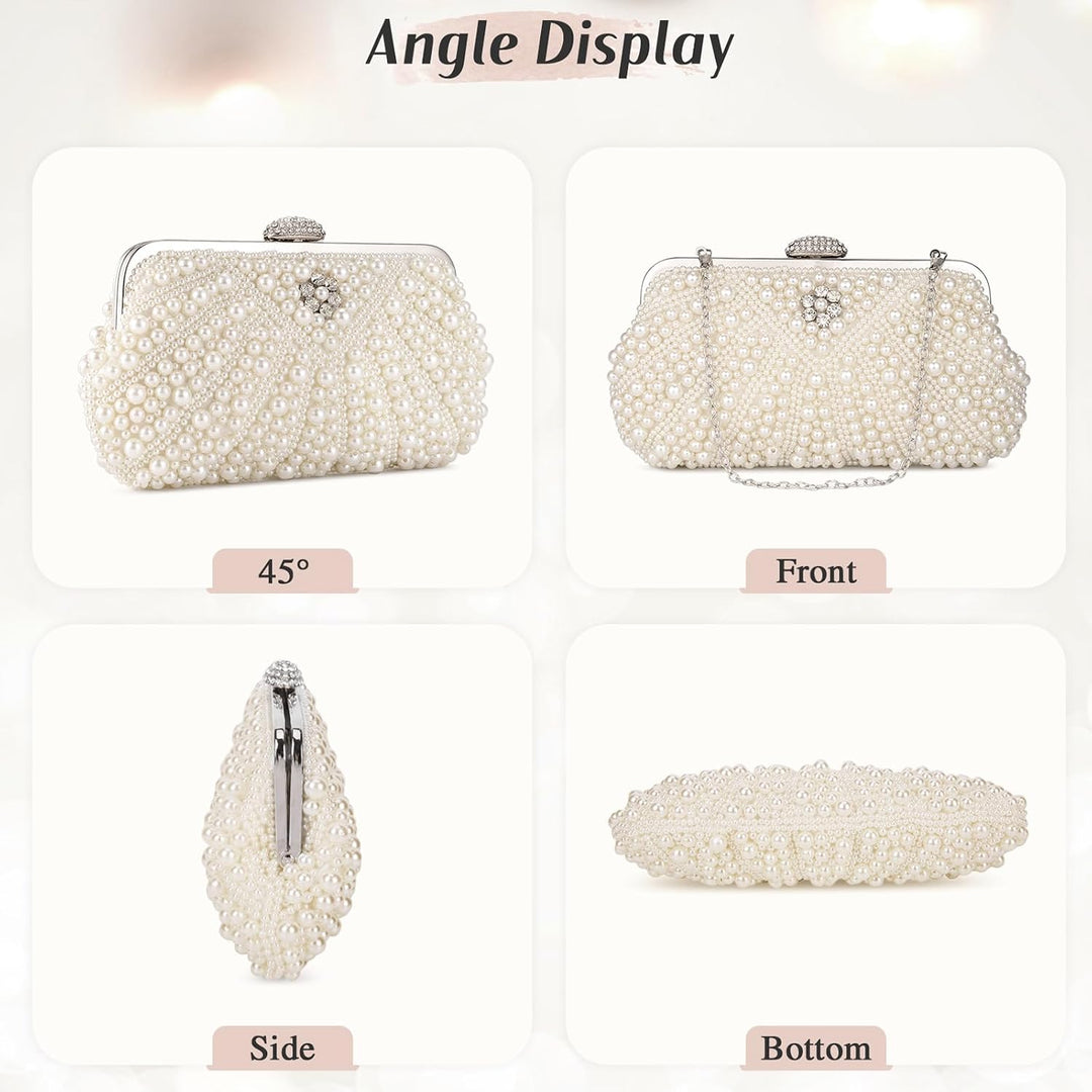 BAIGIO Damen Clutch Perlen Elegant Abendtasche Ivory Vintage Handtasche Clutch Weiss Brauttasche mit