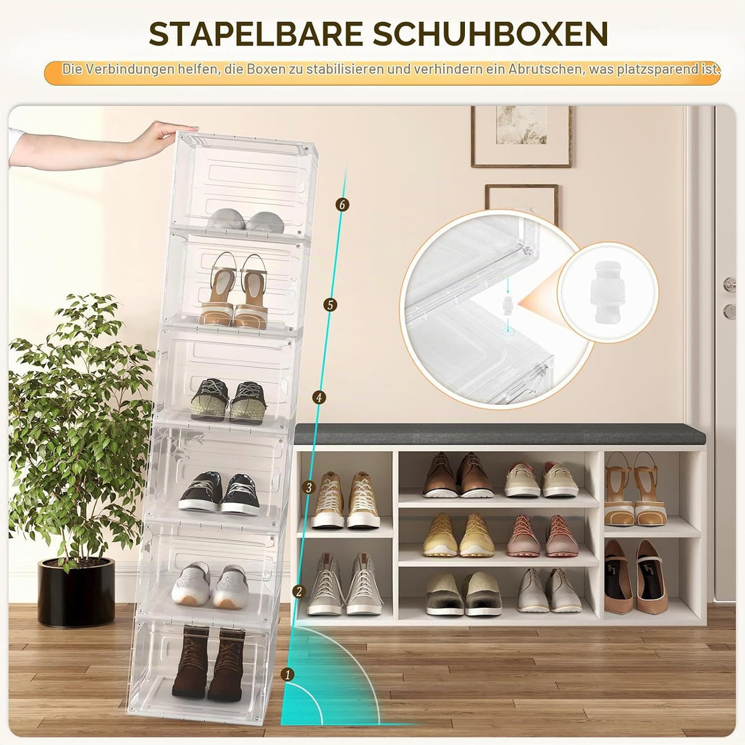 WOLTU Schuhboxen, 3er Set stapelbare Schuhbox, Schuhkarton Schuhkasten, mit magnetischer Tür, transp